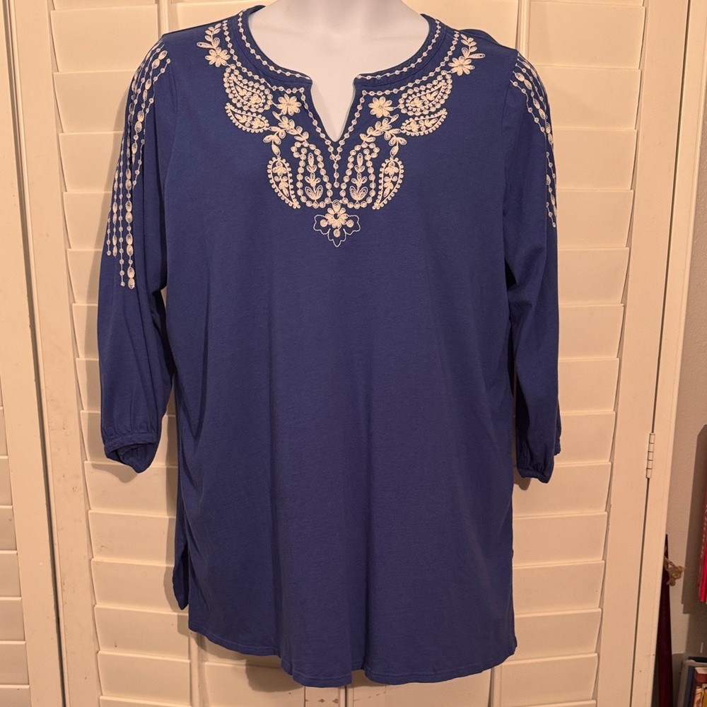 Embroidered Blue Women's Top-SZ: XL Tall